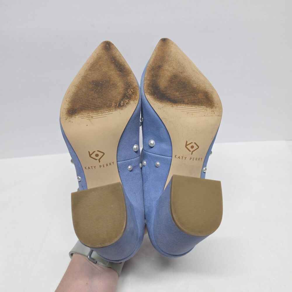 KATY PERRY Sadiee Women's Sky Blue Suede Mary Jane Pumps Size 8 Faux Pearls - Picture 7 of 10